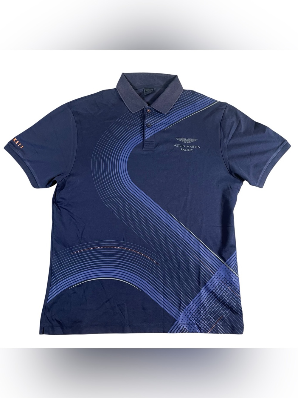 Hackett Mens Aston Martin Racing Team Polo Shirt Size L Blue Cotton Short Sleeve